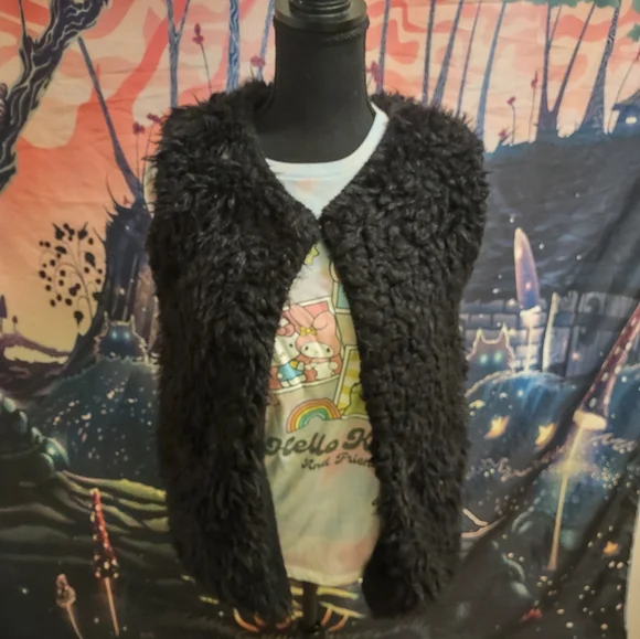 Vintage Black Faux Fur Fuzzy Vest - Picture 7 of 15